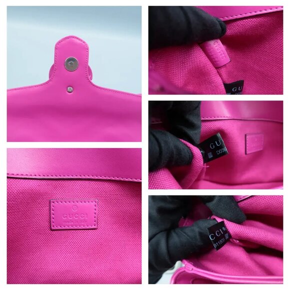 100% Authentic GUCCI GG Marmont Fuchsia Leather Shoulder Bag 1595-101324 - Picture 11 of 12